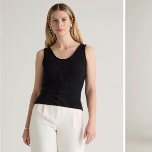 NWT Quince Organic Cotton Waffle Cropped Sweater Tank in Black M